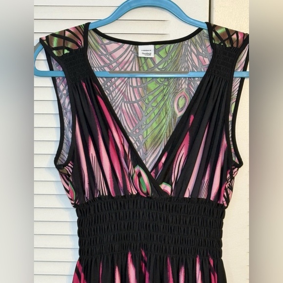 Summer Sundress Women Pink Peacock Beach Slimming Sleeveless Smock Dress M READ - Picture 7 of 11